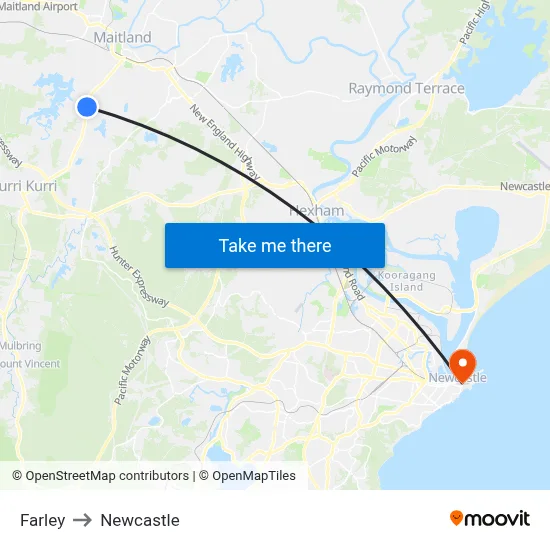 Farley to Newcastle map