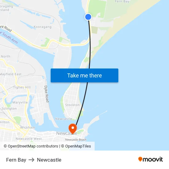 Fern Bay to Newcastle map