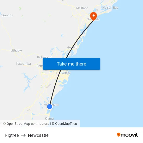 Figtree to Newcastle map