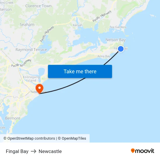 Fingal Bay to Newcastle map