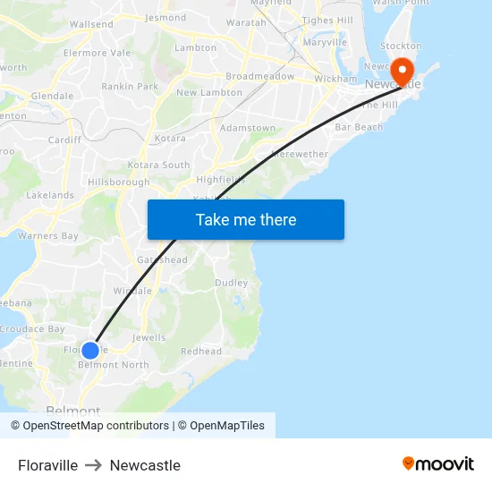 Floraville to Newcastle map