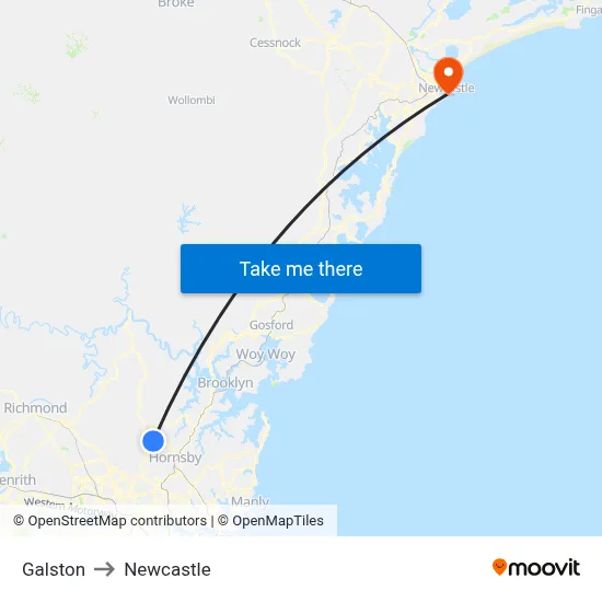 Galston to Newcastle map