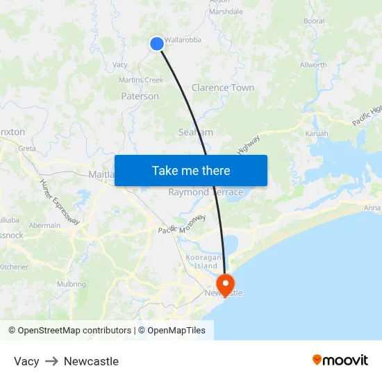 Vacy to Newcastle map