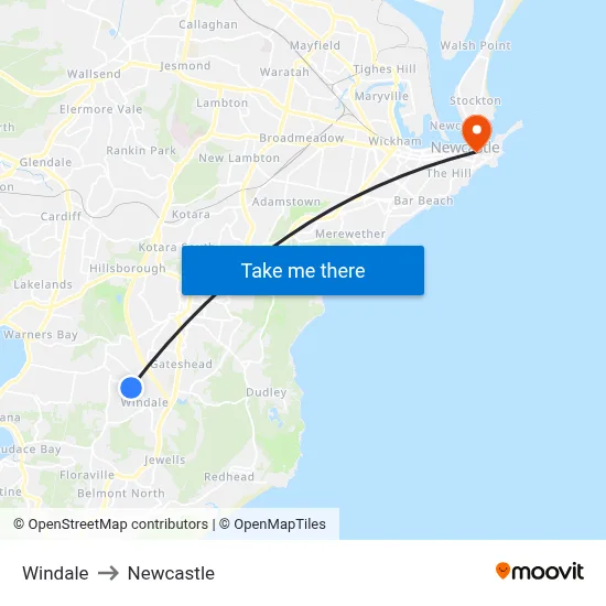 Windale to Newcastle map