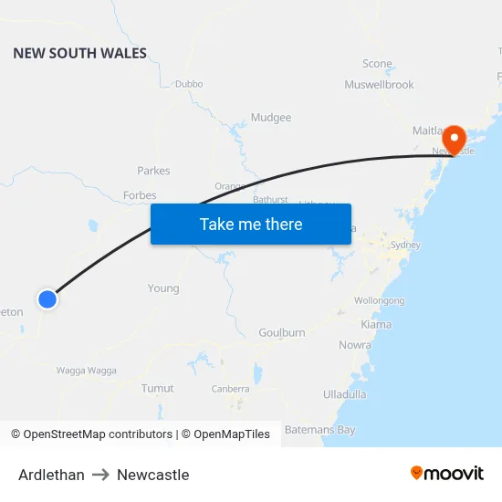 Ardlethan to Newcastle map