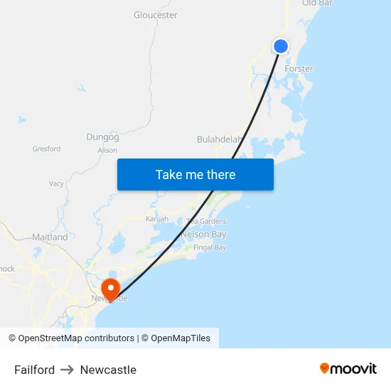 Failford to Newcastle map