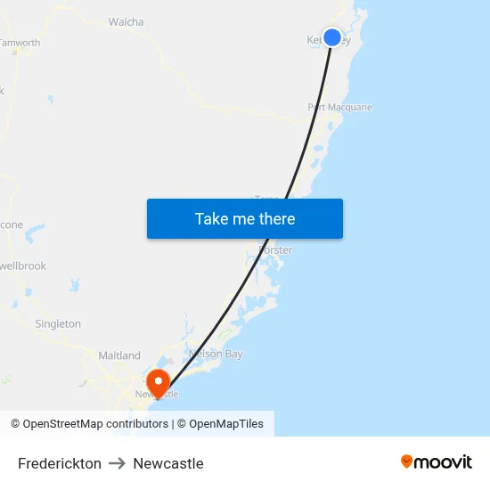 Frederickton to Newcastle map