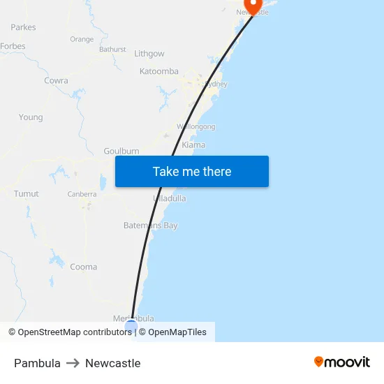 Pambula to Newcastle map