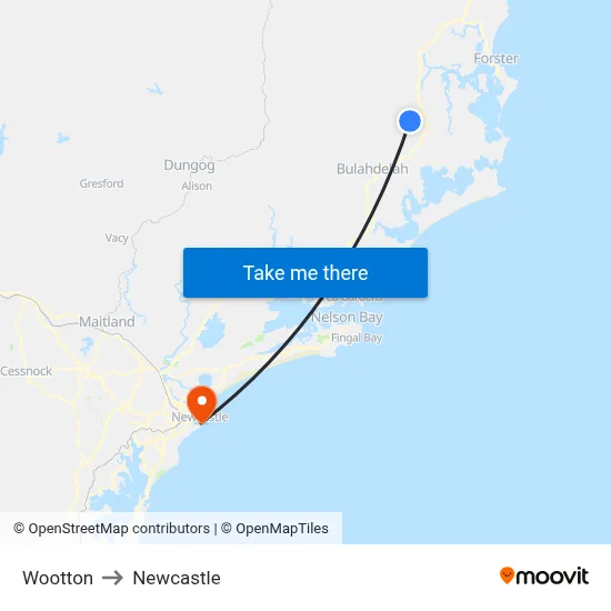 Wootton to Newcastle map