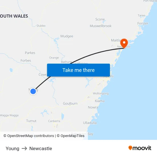 Young to Newcastle map