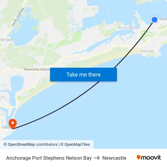 Anchorage Port Stephens Nelson Bay to Newcastle map
