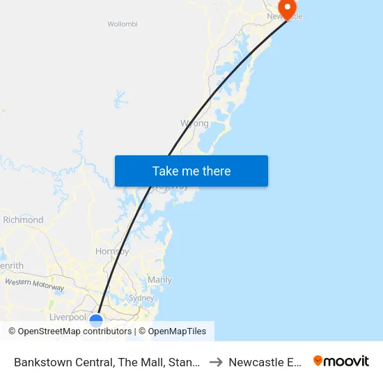 Bankstown Central, The Mall, Stand C to Newcastle East map