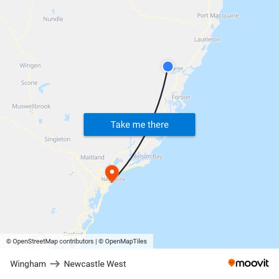 Wingham to Newcastle West map