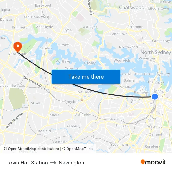 Town Hall Station to Newington map