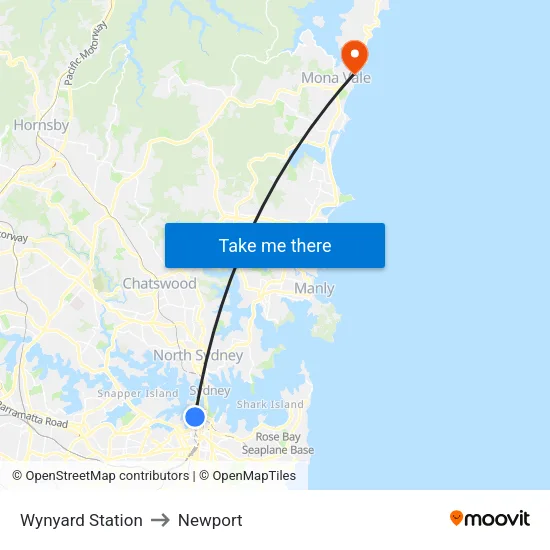 Wynyard Station to Newport map