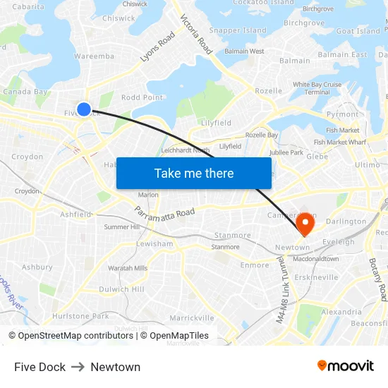 Five Dock to Newtown map