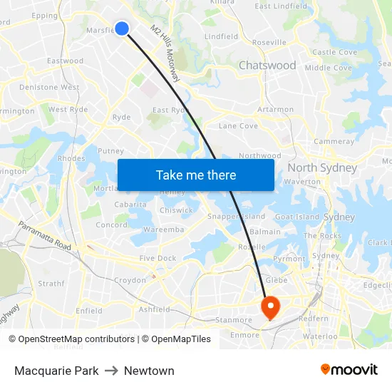 Macquarie Park to Newtown map
