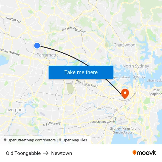Old Toongabbie to Newtown map