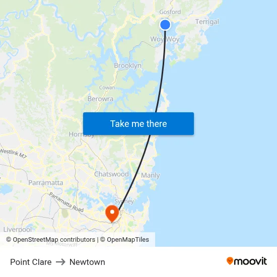 Point Clare to Newtown map