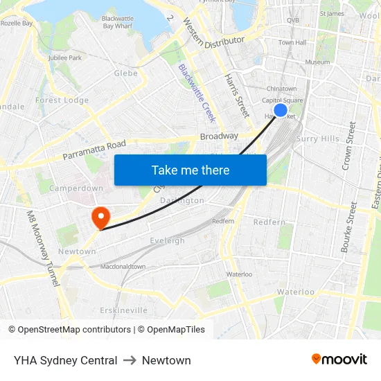 YHA Sydney Central to Newtown map