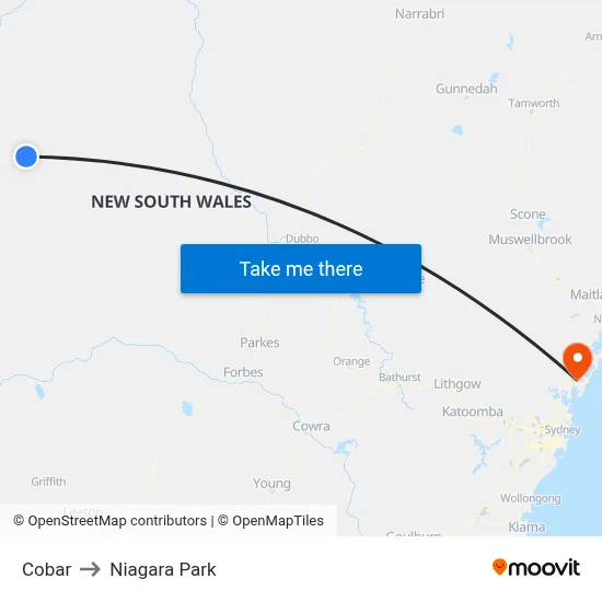 Cobar to Niagara Park map