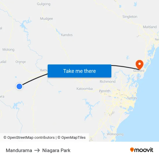 Mandurama to Niagara Park map