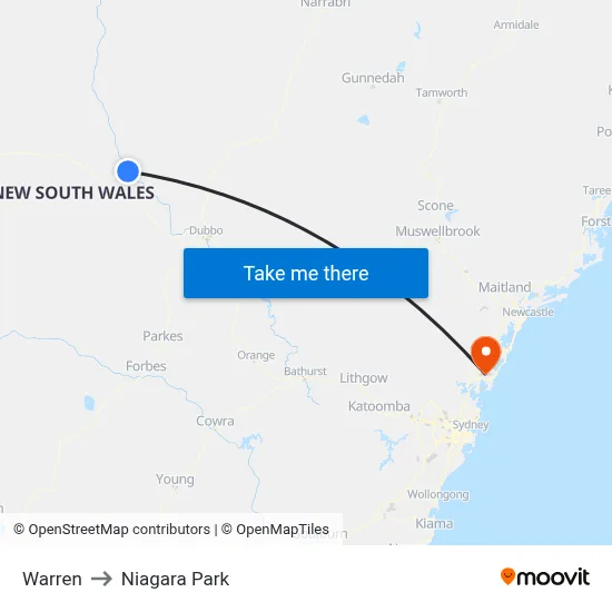 Warren to Niagara Park map