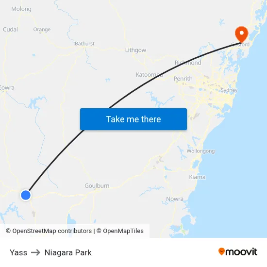 Yass to Niagara Park map