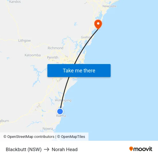 Blackbutt (NSW) to Norah Head map