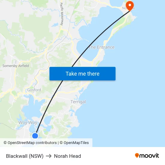 Blackwall (NSW) to Norah Head map