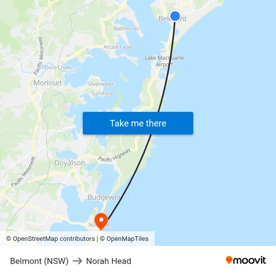 Belmont (NSW) to Norah Head map