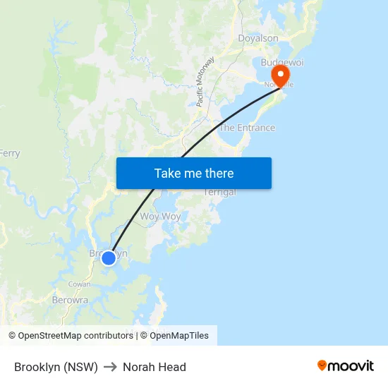 Brooklyn (NSW) to Norah Head map