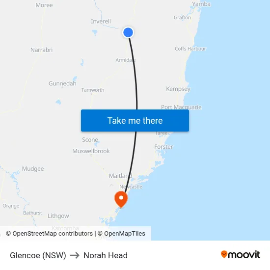 Glencoe (NSW) to Norah Head map
