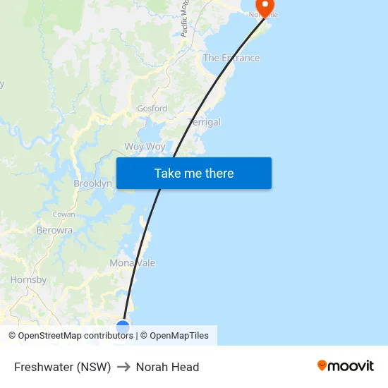 Freshwater (NSW) to Norah Head map