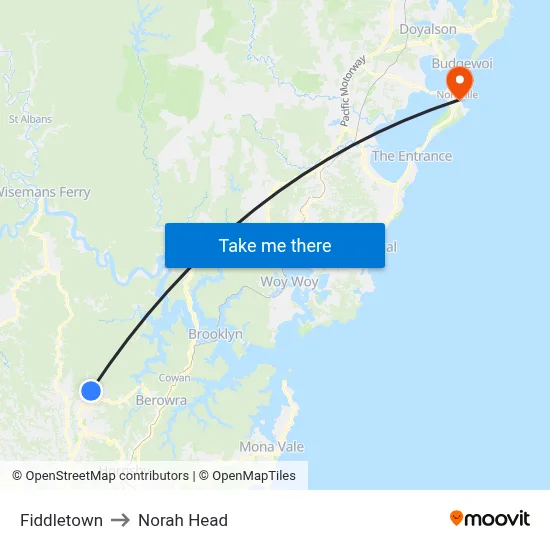 Fiddletown to Norah Head map