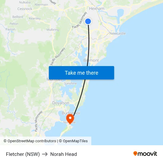 Fletcher (NSW) to Norah Head map