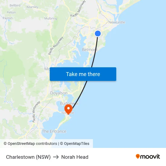 Charlestown (NSW) to Norah Head map