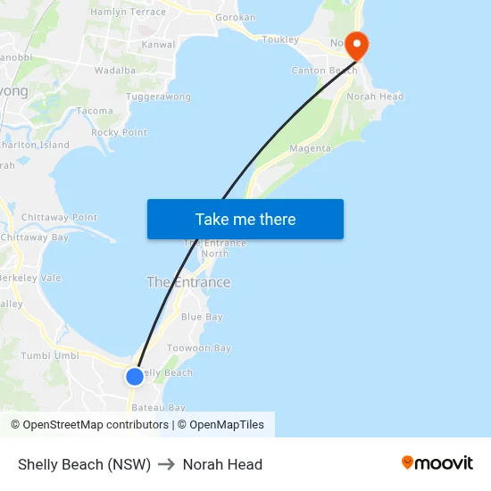 Shelly Beach (NSW) to Norah Head map