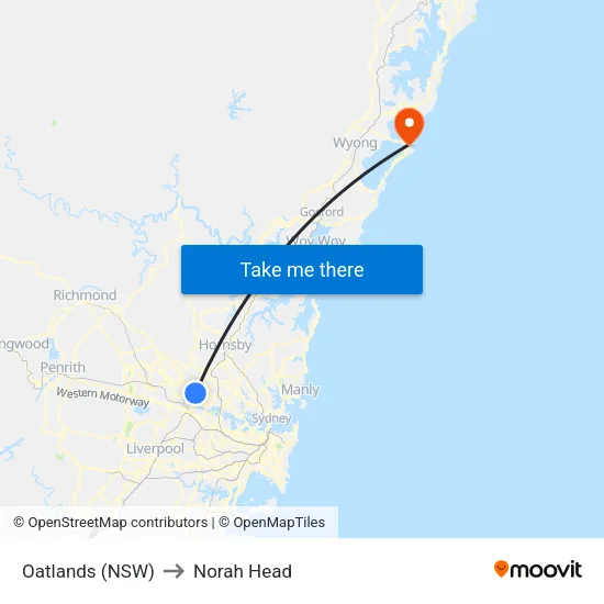 Oatlands (NSW) to Norah Head map