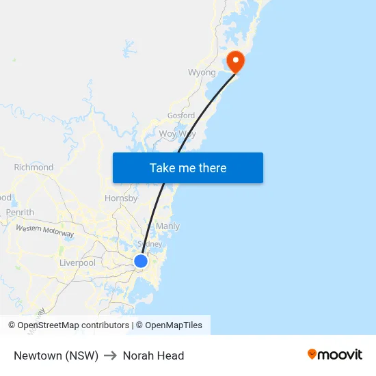 Newtown (NSW) to Norah Head map