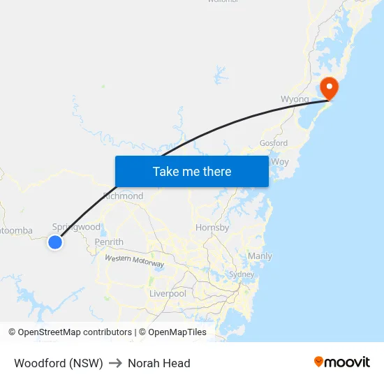 Woodford (NSW) to Norah Head map