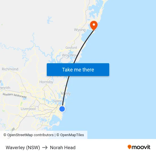 Waverley (NSW) to Norah Head map