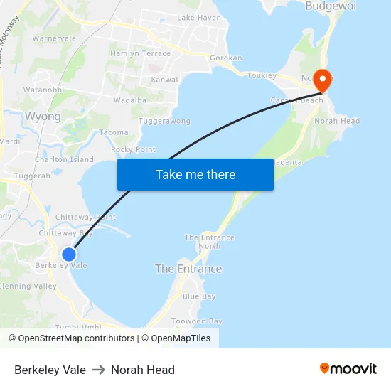 Berkeley Vale to Norah Head map