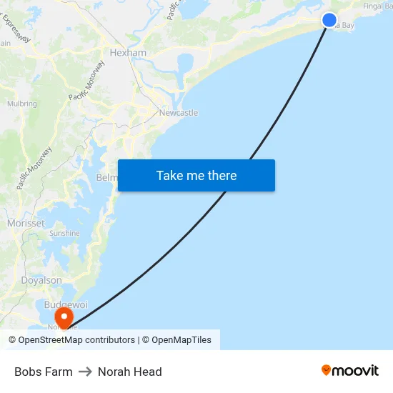 Bobs Farm to Norah Head map