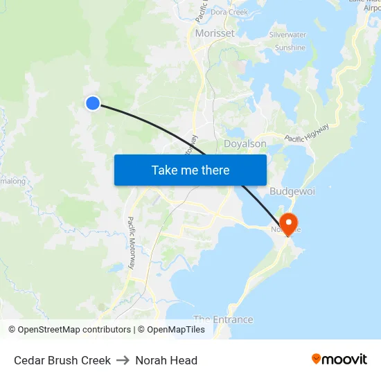 Cedar Brush Creek to Norah Head map
