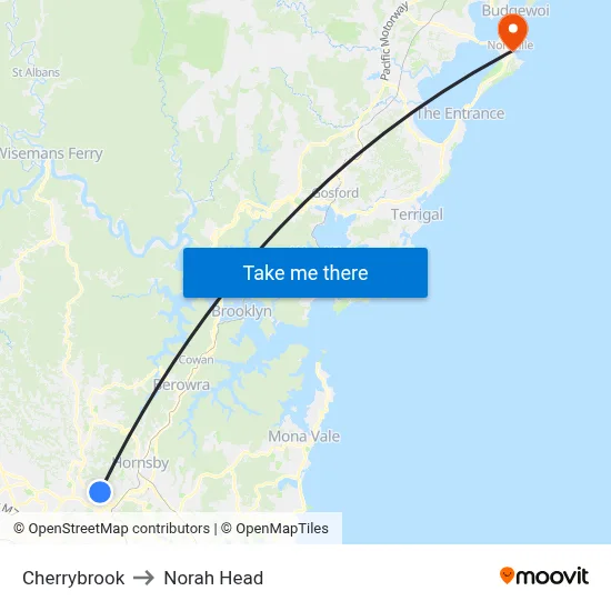 Cherrybrook to Norah Head map