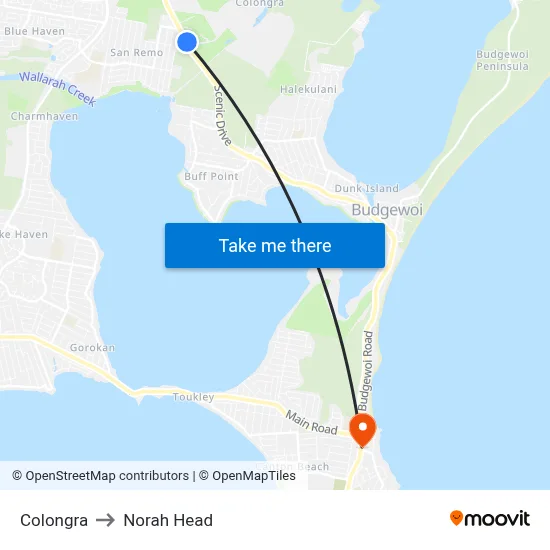 Colongra to Norah Head map