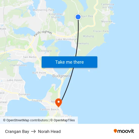 Crangan Bay to Norah Head map