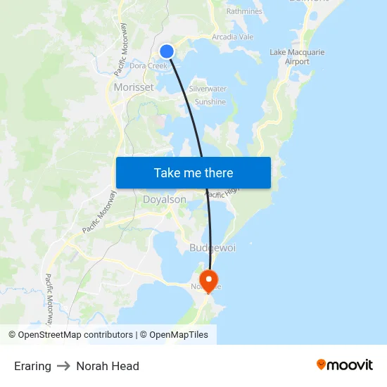 Eraring to Norah Head map