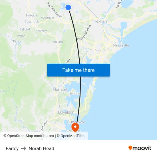 Farley to Norah Head map